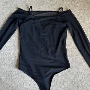 Strappy Off-The-Shoulder Mesh Bodysuit